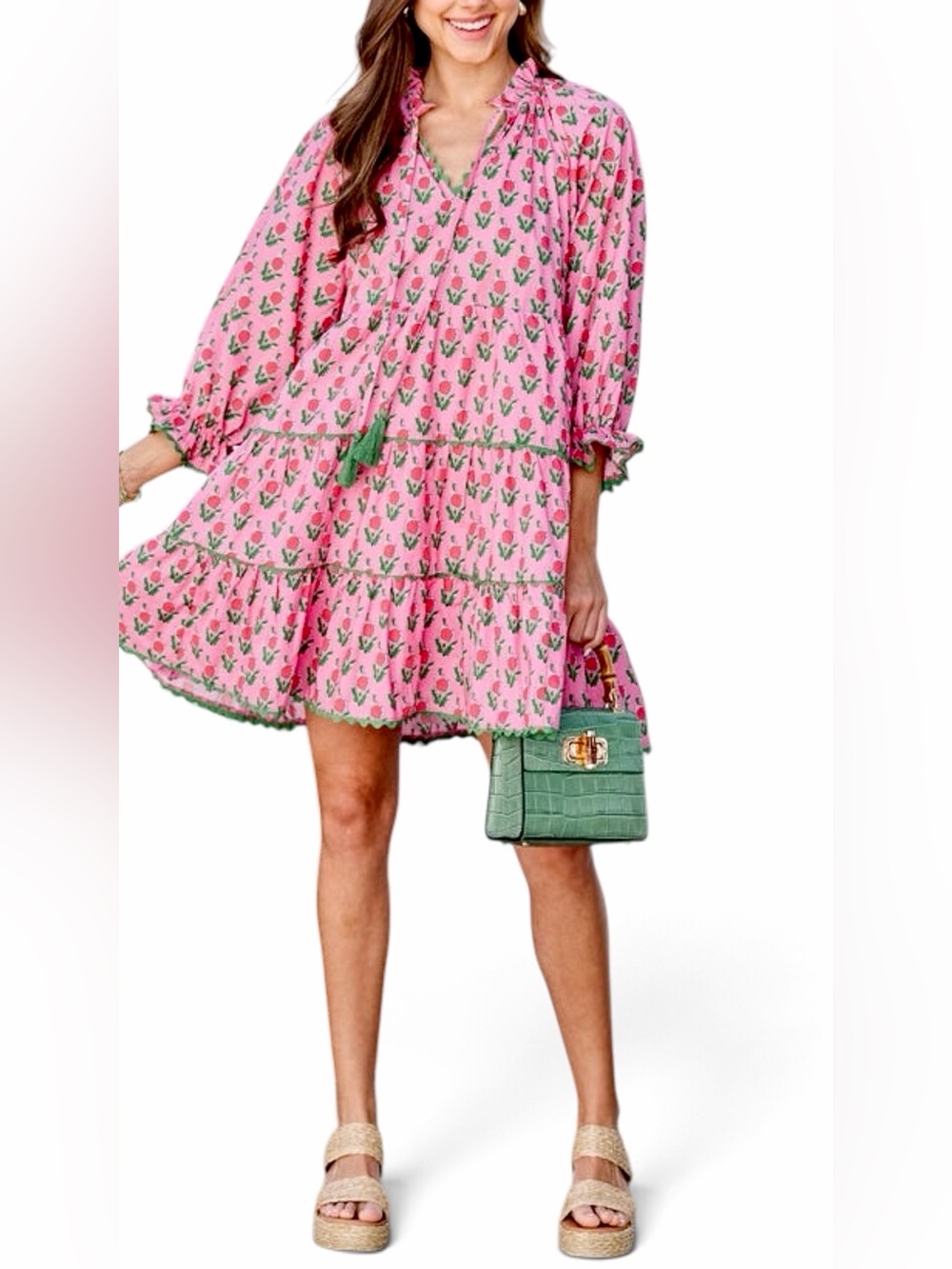 NWT – Entro – The Limits Medallion Floral Tiered Dress – Pink – Sz. M